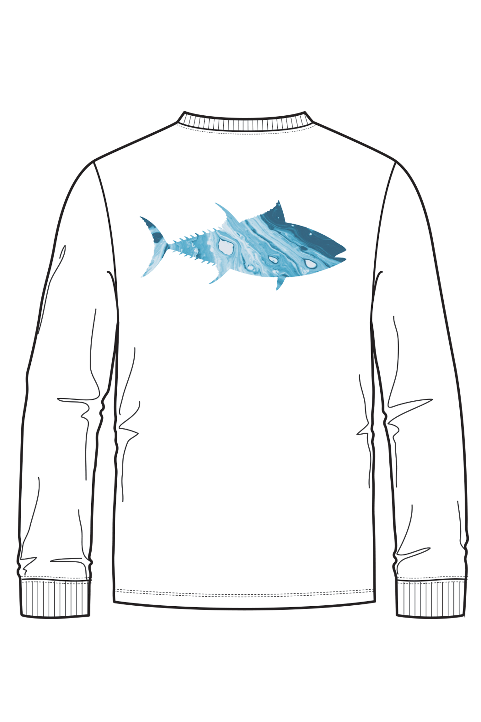 D-Vec Tuna Fish Logo Wht Ls T-Shirt